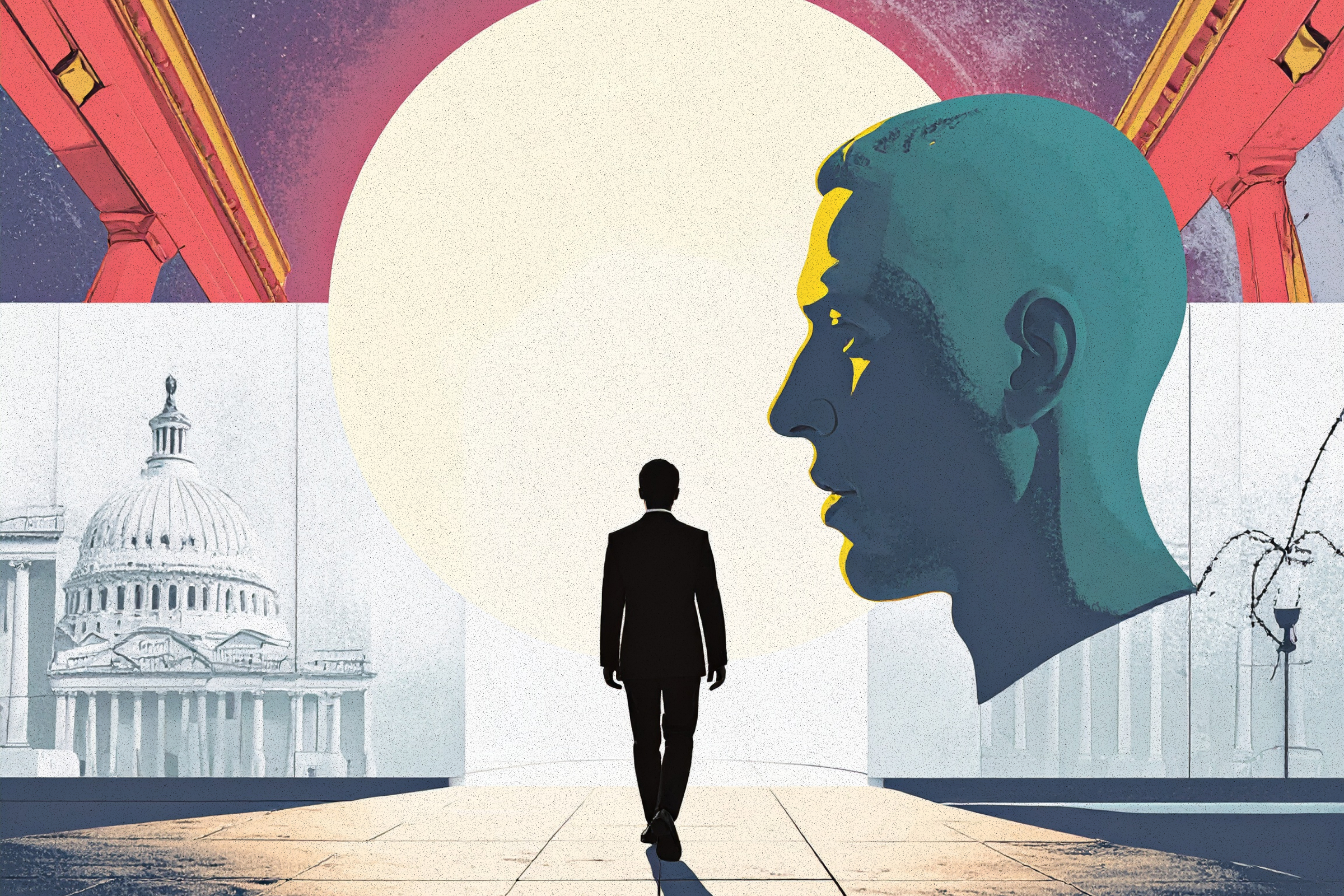 Man walking through hall with movement buildings around him